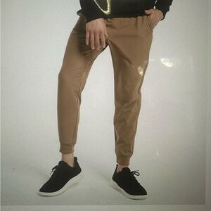 Tan Sweatpants with Elastic Waistband and Tapered Ankle